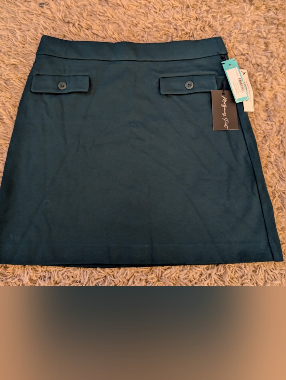 NWT Montgomery Post Teal Green Button Pocket Mini Skirt Size 14